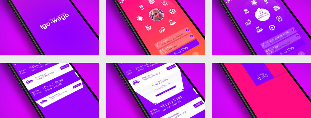 Keyframes from the igo-wego app UI concept video.